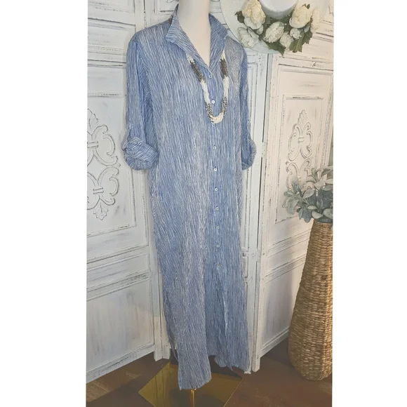 Rock Flower Paper Suri Navy Recycled Cotton Shirt Long Dress - Picture 3 of 9